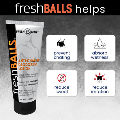 Fresh BALLS Lotion (4 Pack) | Anti-Chafing Men'S Soothing Cream to Powder Balls Deodorant and Hygiene for Groin Area, 3.4 Fl Oz