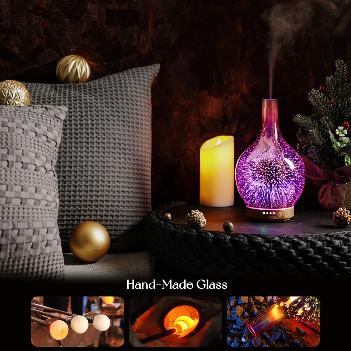Rose Gold Essential Oil Diffuser 3D Glass Aromatherapy Ultrasonic Humidifier, Waterless Auto-Off, Timer Setting, BPA Free, Air Refresh for Home Hotel Yoga Leisure SPA Gift 100Ml