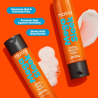 Mega Sleek Shampoo and Conditioner Set | Controls Frizz Leaving Hair Smooth & Shiny | Nourishes with Shea Butter | for Dry, Damaged Hair | Packaging May Vary