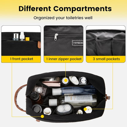 Travel Toiletry Bag - Hanging Toiletry Bag for Men Water Resistant Canvas Shaving Bag with Large Capacity for Travel - Black