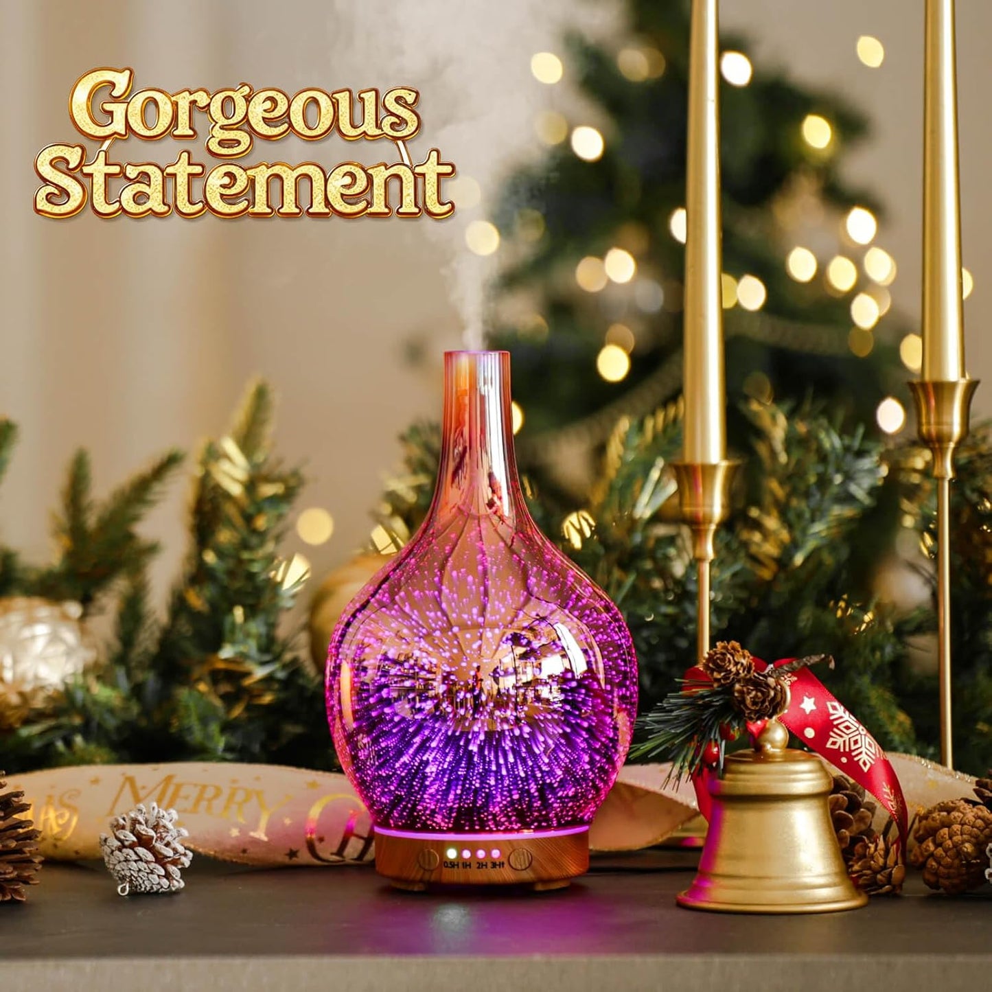 Rose Gold Essential Oil Diffuser 3D Glass Aromatherapy Ultrasonic Humidifier, Waterless Auto-Off, Timer Setting, BPA Free, Air Refresh for Home Hotel Yoga Leisure SPA Gift 100Ml