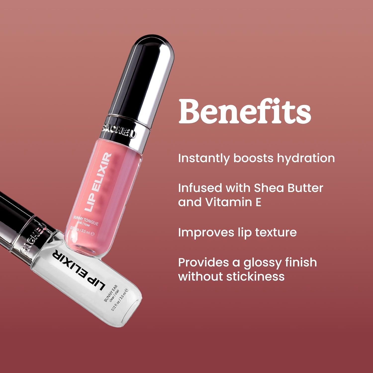 Lip Elixir Nourishing Lip Glaze and Lip Tint Gloss. High-Shine Lip Gloss. Moisturizing Lip Gloss Enriched with Lip Oils for Hydrating Smooth Finish, Cruelty-Free (Sheer Pink)