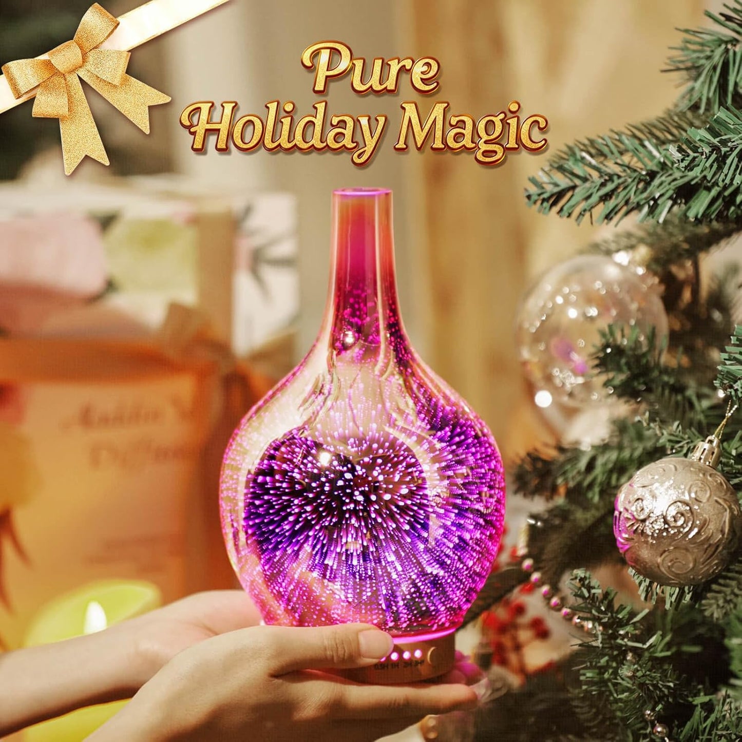 Rose Gold Essential Oil Diffuser 3D Glass Aromatherapy Ultrasonic Humidifier, Waterless Auto-Off, Timer Setting, BPA Free, Air Refresh for Home Hotel Yoga Leisure SPA Gift 100Ml