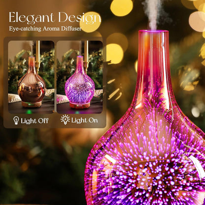 Rose Gold Essential Oil Diffuser 3D Glass Aromatherapy Ultrasonic Humidifier, Waterless Auto-Off, Timer Setting, BPA Free, Air Refresh for Home Hotel Yoga Leisure SPA Gift 100Ml